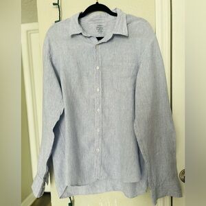 J. Crew Irish Linen Baird McNutt Slim Fit Blue White Striped Button Up Shirt XL